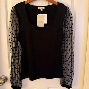 Black Large eesome Top with Mesh Puffed Sleeves New With Tags NWT